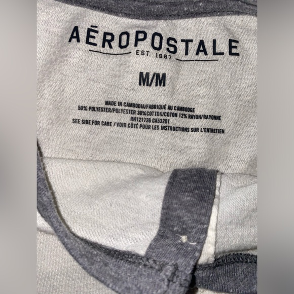 Aeropostale 3/4 Sleeve Reglan Baseball Tee Medium Heathered Blue - Picture 3 of 5